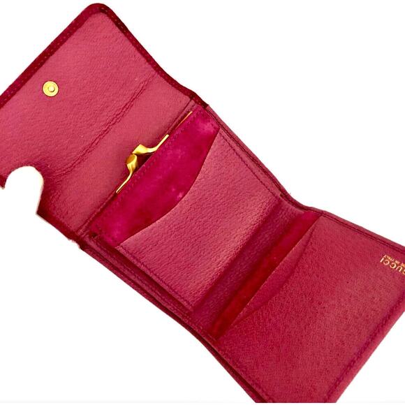 Authentic GUCCI Bamboo Two Tone Pink Kiss Lock Leather Trifold Compact Wallet - Picture 2 of 8